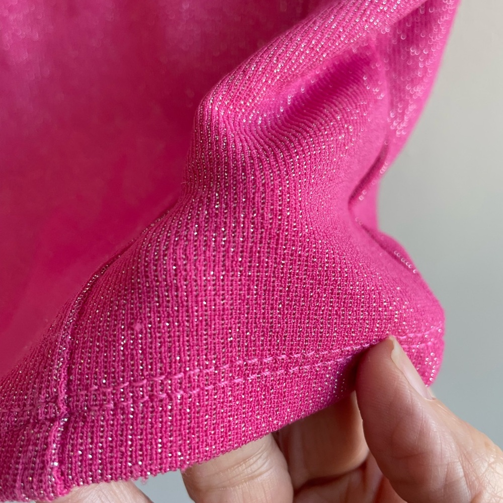 HOT PINK SHORT SLEEVE SKIRT SET DOLLS KILL SILVER ZIPPERS GLITTER STRETCH - Picture 8 of 17
